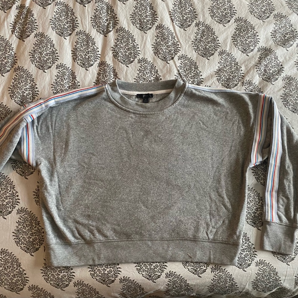J. Crew Gray Sweatshirt with Striped Sleeves